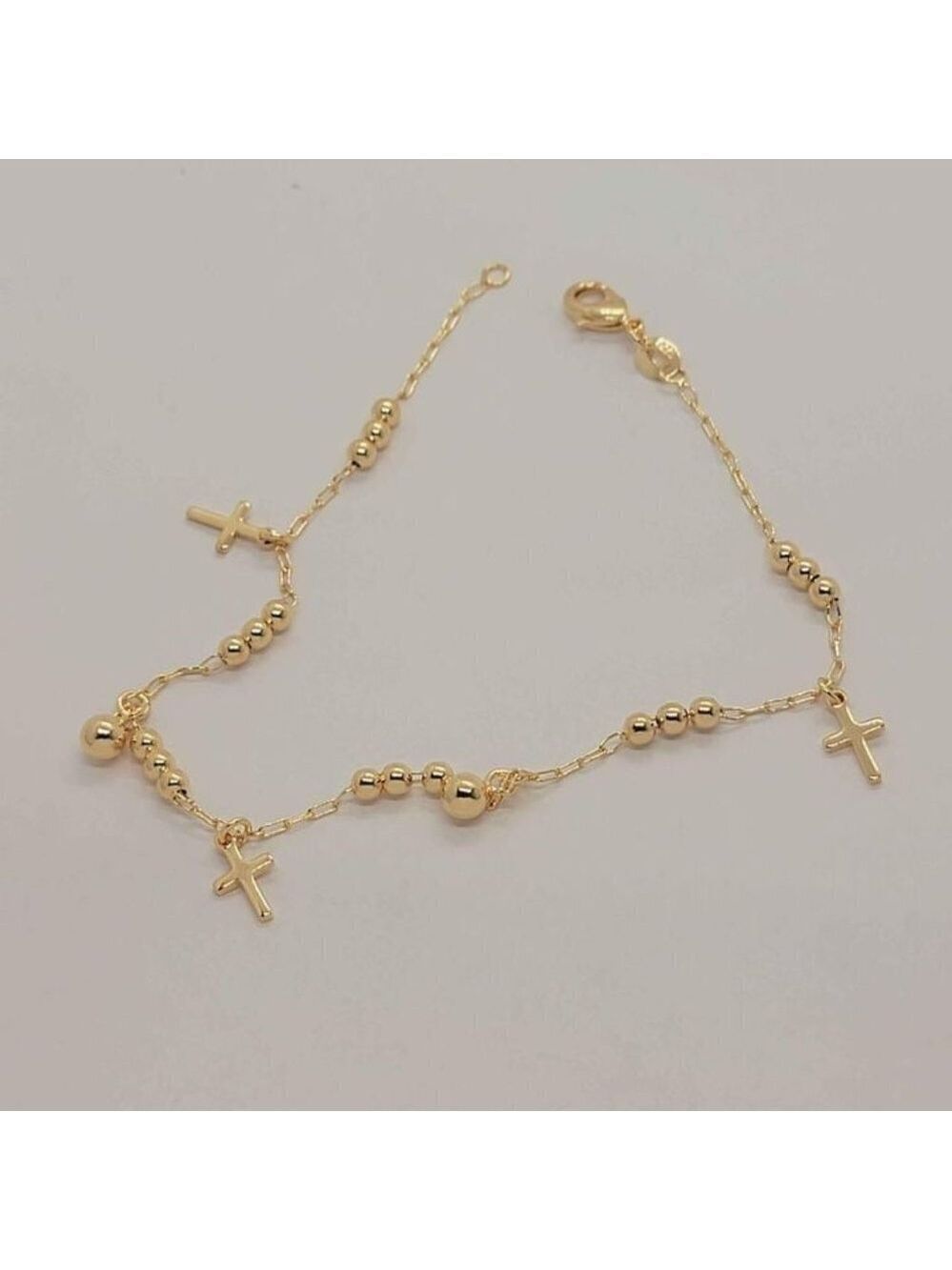 Brand New Brazilian 18k Gold Filled Beaded Cross Bracelet